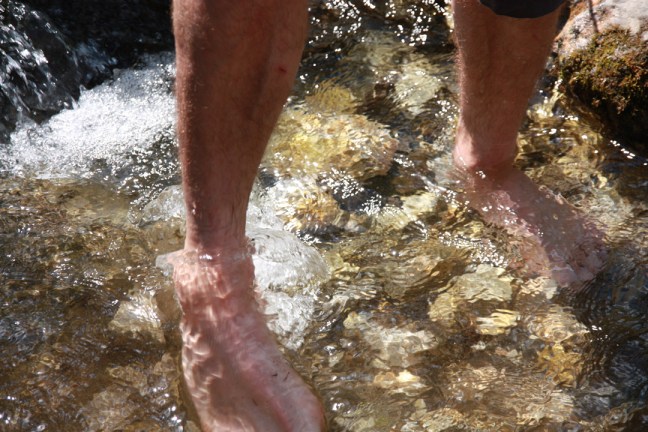 Wassertreten im Gebirgsbach auf der Hintergnadenalm in Untertauern